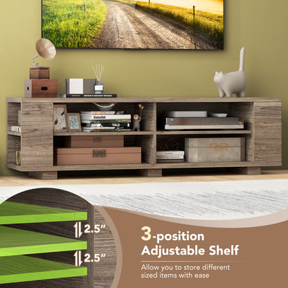 Modern 59 Inch Media Console with Adjustable Open Shelves for TVs up to 65 Inches in Light Grey