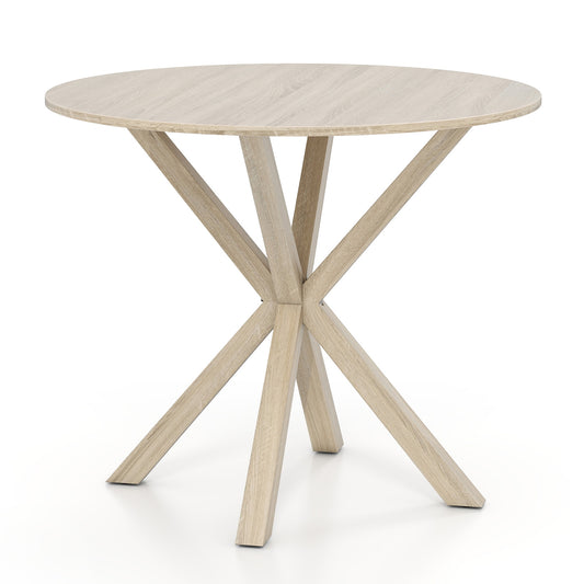36 Inch Round Wood Dining Table with X-Shaped Pedestal Base for 2-4 People in Grey