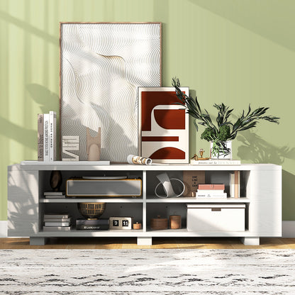 Modern 59 Inch Media Console with Adjustable Open Shelves for TVs up to 65 Inches in White