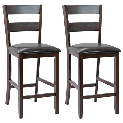 Set of 2 Upholstered Counter Height Bar Stools with PU Leather Seats and Wood Legs