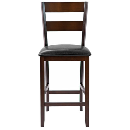 Set of 2 Upholstered Counter Height Bar Stools with PU Leather Seats and Wood Legs