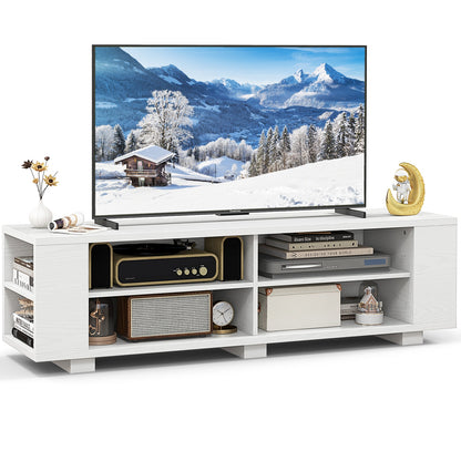 Modern 59 Inch Media Console with Adjustable Open Shelves for TVs up to 65 Inches in White