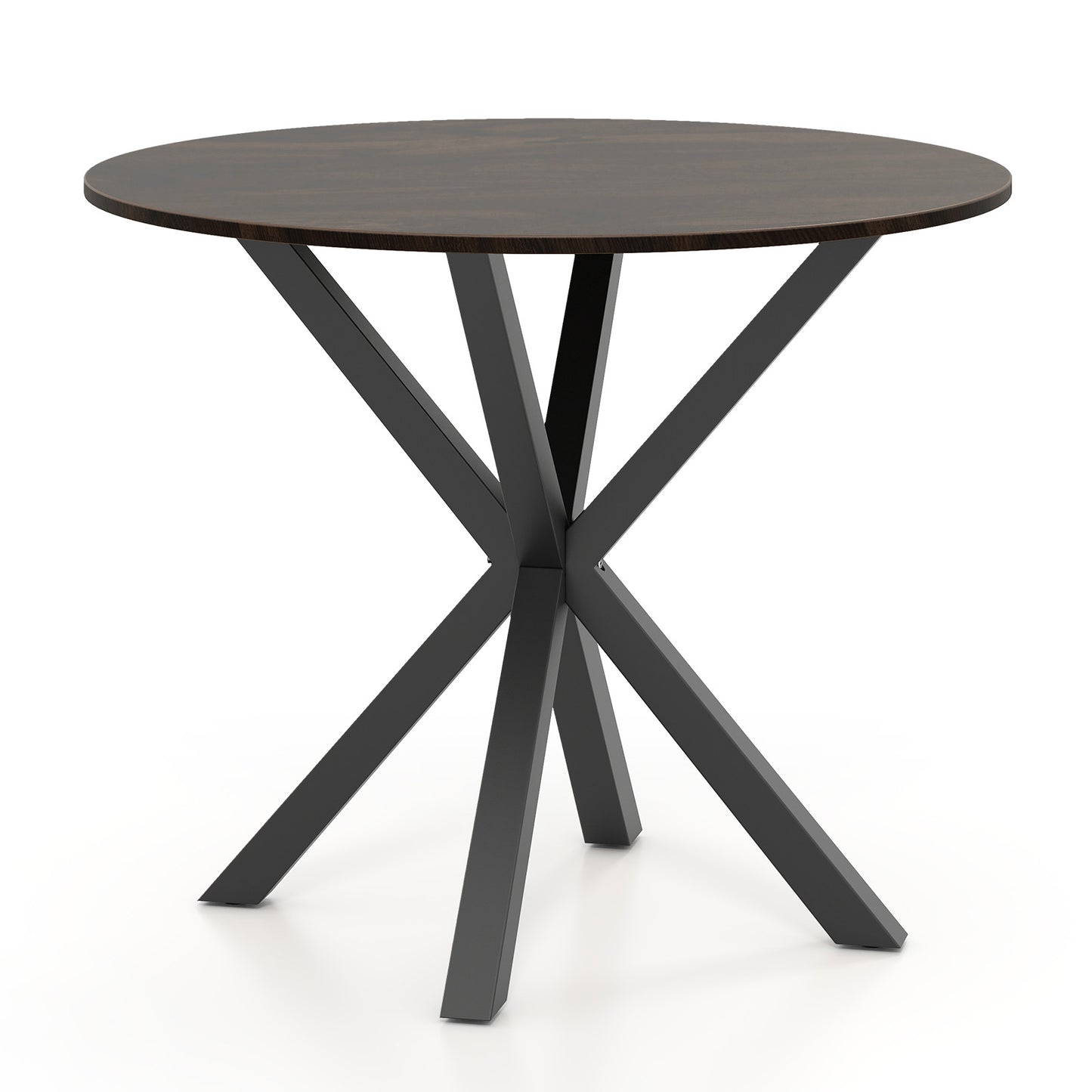 36 Inch Round Wood Dining Table with X-Shaped Pedestal Base for 2-4 People in Brown