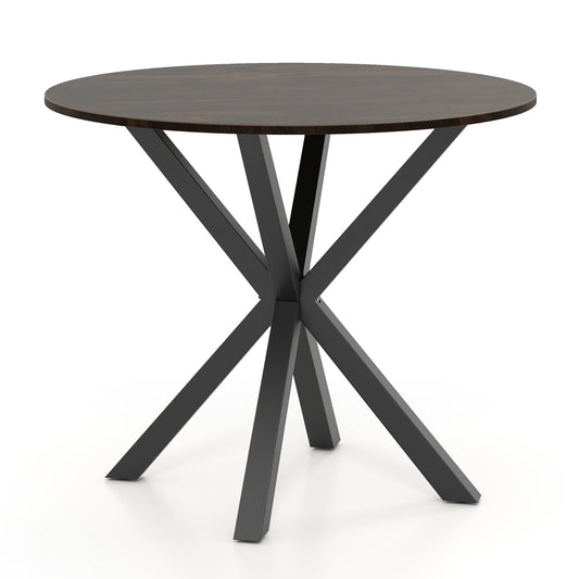 36 Inch Round Wood Dining Table with X-Shaped Pedestal Base for 2-4 People in Brown