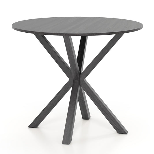 36 Inch Round Wood Dining Table with X-Shaped Pedestal Base for 2-4 People in Black