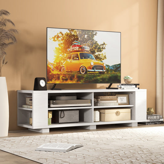 Modern 59 Inch Media Console with Adjustable Open Shelves for TVs up to 65 Inches in White