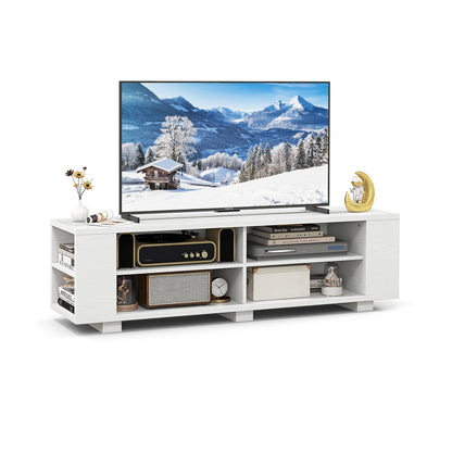 Modern 59 Inch Media Console with Adjustable Open Shelves for TVs up to 65 Inches in White