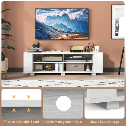 Modern 59 Inch Media Console with Adjustable Open Shelves for TVs up to 65 Inches in White
