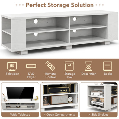 Modern 59 Inch Media Console with Adjustable Open Shelves for TVs up to 65 Inches in White