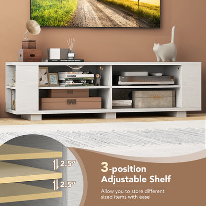Modern 59 Inch Media Console with Adjustable Open Shelves for TVs up to 65 Inches in White