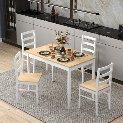 Modern 5 Piece Dining Table Set with Rectangular Wood Table and Upholstered Chairs - Natural