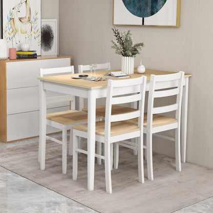 Modern 5 Piece Dining Table Set with Rectangular Wood Table and Upholstered Chairs - Natural