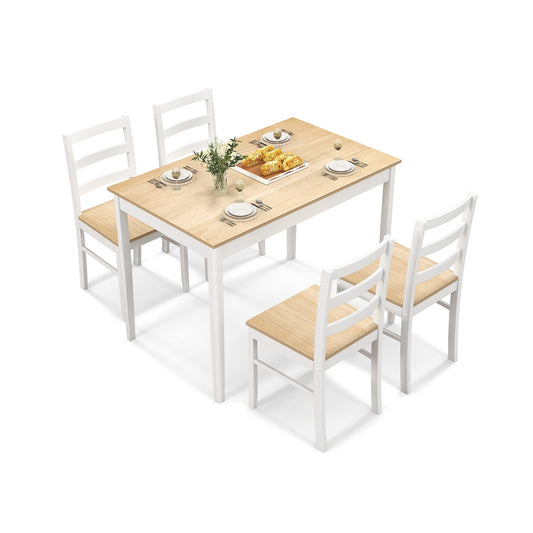 Modern 5 Piece Dining Table Set with Rectangular Wood Table and Upholstered Chairs - Natural
