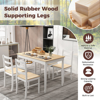 Modern 5 Piece Dining Table Set with Rectangular Wood Table and Upholstered Chairs - Natural