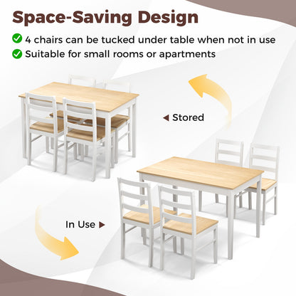 Modern 5 Piece Dining Table Set with Rectangular Wood Table and Upholstered Chairs - Natural