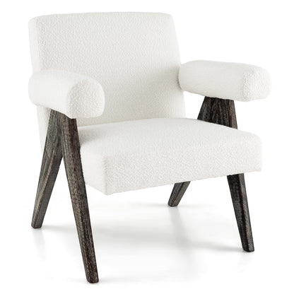 Sherpa Upholstered Accent Chair with Solid Rubber Wood Legs and Thick Padded Seat