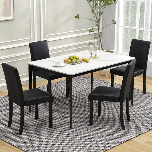 Set of 4 Upholstered Dining Chairs with Wood Frame in Black PU Leather