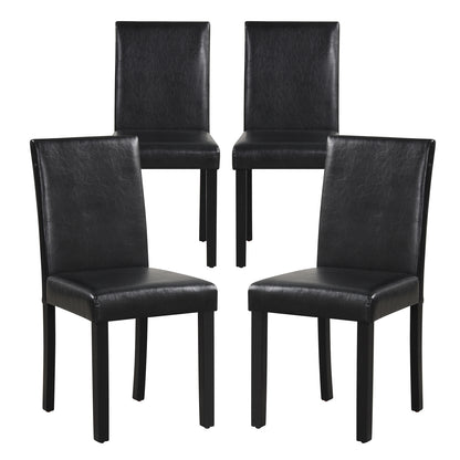Set of 4 Upholstered Dining Chairs with Wood Frame in Black PU Leather