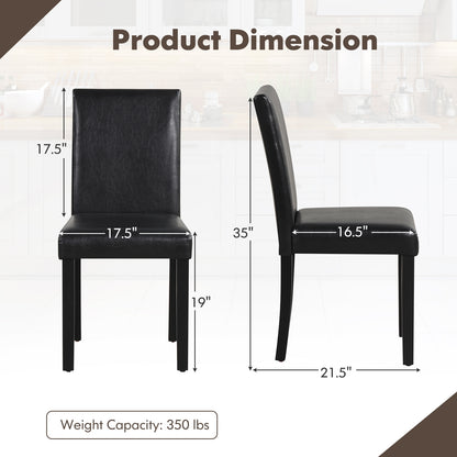 Set of 4 Upholstered Dining Chairs with Wood Frame in Black PU Leather