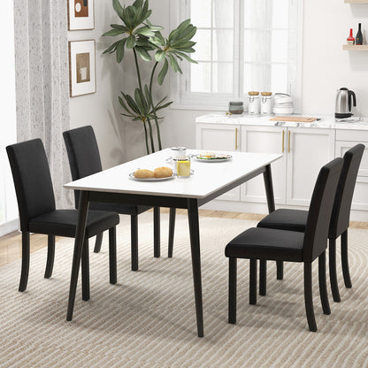 Set of 4 Upholstered Dining Chairs with Wood Frame in Black PU Leather