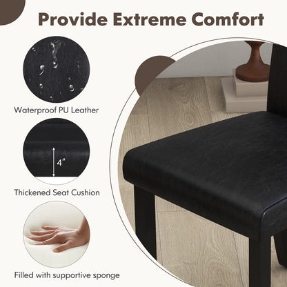 Set of 4 Upholstered Dining Chairs with Wood Frame in Black PU Leather