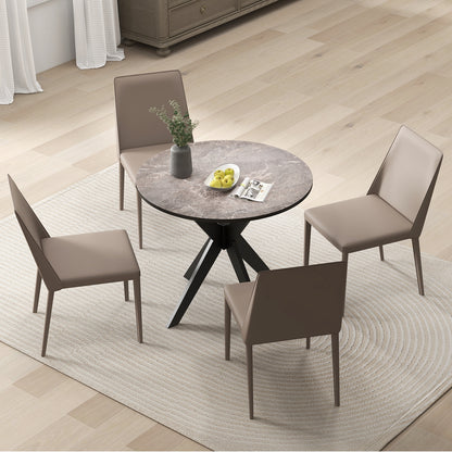 36 Inch Round Dining Table with Faux Marble Top and Solid Wood Legs, Seats 2–4, Black