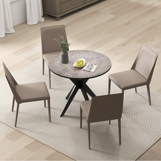 36 Inch Round Dining Table with Faux Marble Top and Solid Wood Legs, Seats 2–4, Black