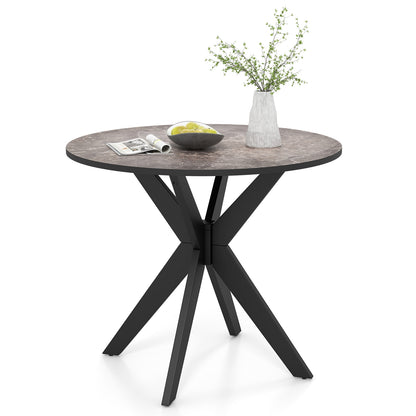 36 Inch Round Dining Table with Faux Marble Top and Solid Wood Legs, Seats 2–4, Black