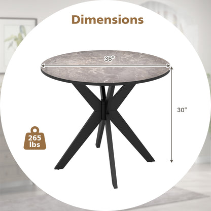 36 Inch Round Dining Table with Faux Marble Top and Solid Wood Legs, Seats 2–4, Black