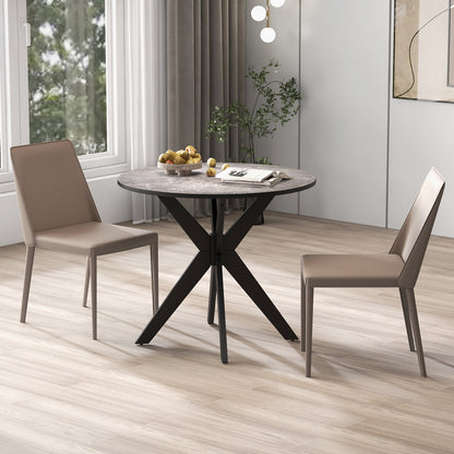 36 Inch Round Dining Table with Faux Marble Top and Solid Wood Legs, Seats 2–4, Black