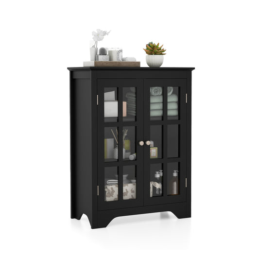 Freestanding Storage Cabinet with Glass Doors & Adjustable Shelves