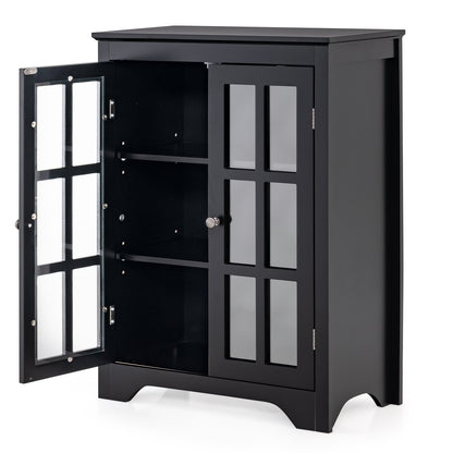 Freestanding Storage Cabinet with Glass Doors & Adjustable Shelves