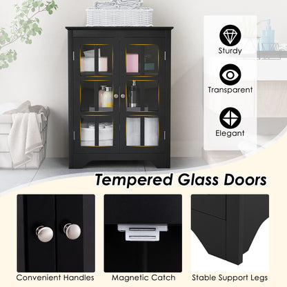 Freestanding Storage Cabinet with Glass Doors & Adjustable Shelves
