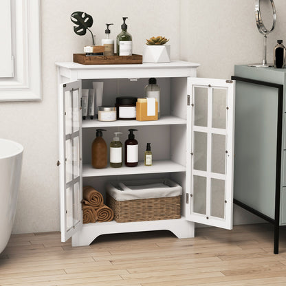Freestanding Storage Cabinet with Glass Doors & Adjustable Shelves