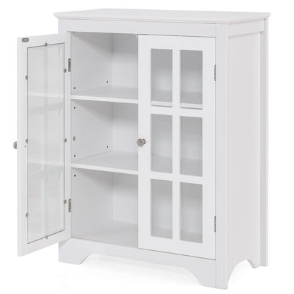 Freestanding Storage Cabinet with Glass Doors & Adjustable Shelves