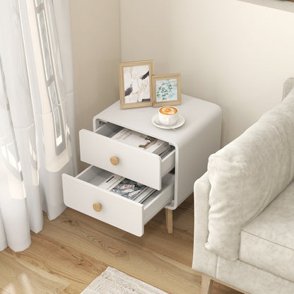 Two Drawer Nightstand with Solid Rubber Wood Legs White