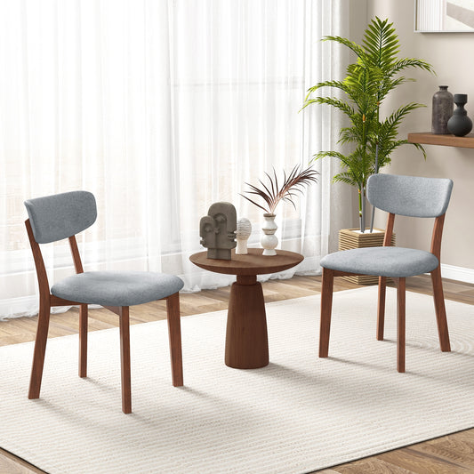 Upholstered Dining Chairs with Mid-Back Design and Solid Rubber Wood Frame – Grey, Set of 2
