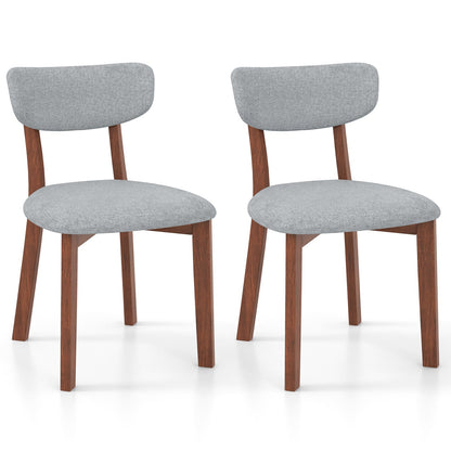 Upholstered Dining Chairs with Mid-Back Design and Solid Rubber Wood Frame – Grey, Set of 2