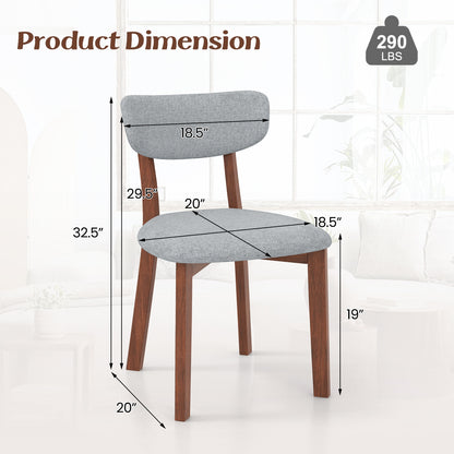 Upholstered Dining Chairs with Mid-Back Design and Solid Rubber Wood Frame – Grey, Set of 2