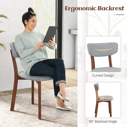 Upholstered Dining Chairs with Mid-Back Design and Solid Rubber Wood Frame – Grey, Set of 2