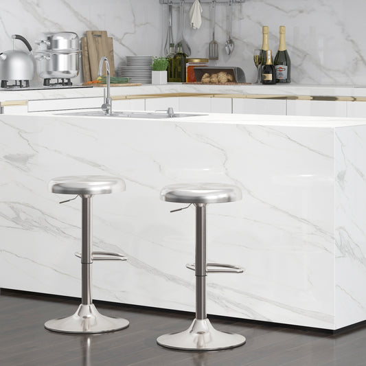 Modern Adjustable Swivel Bar Stool with Footrest and Stainless Steel Seat, Set of 2