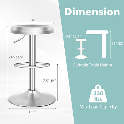 Modern Adjustable Swivel Bar Stool with Footrest and Stainless Steel Seat, Set of 2