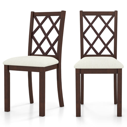 Wooden Dining Chairs with Upholstered Seat Cushion and Durable Rubber Wood Legs - Set of 2