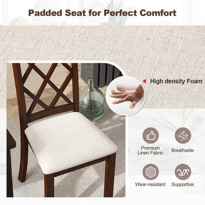 Wooden Dining Chairs with Upholstered Seat Cushion and Durable Rubber Wood Legs - Set of 2