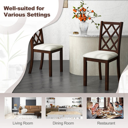 Wooden Dining Chairs with Upholstered Seat Cushion and Durable Rubber Wood Legs - Set of 2