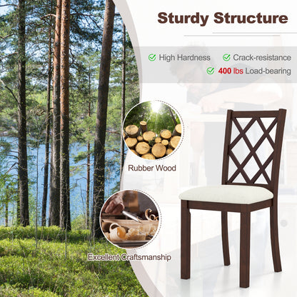 Wooden Dining Chairs with Upholstered Seat Cushion and Durable Rubber Wood Legs - Set of 2