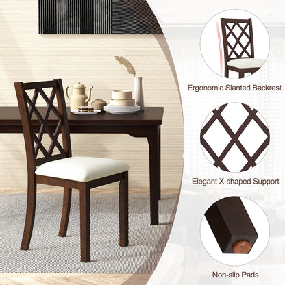 Wooden Dining Chairs with Upholstered Seat Cushion and Durable Rubber Wood Legs - Set of 2