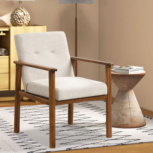 Comfortable Linen Accent Chair with Wood Legs and Supportive Cushion