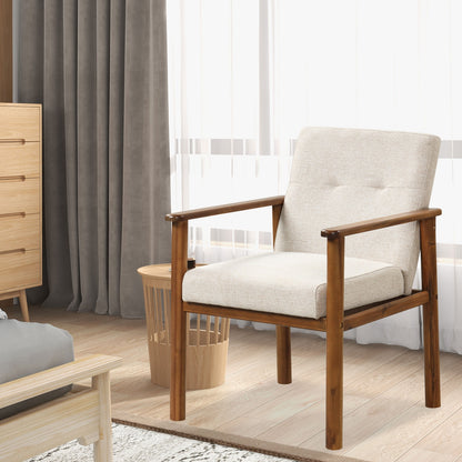 Comfortable Linen Accent Chair with Wood Legs and Supportive Cushion