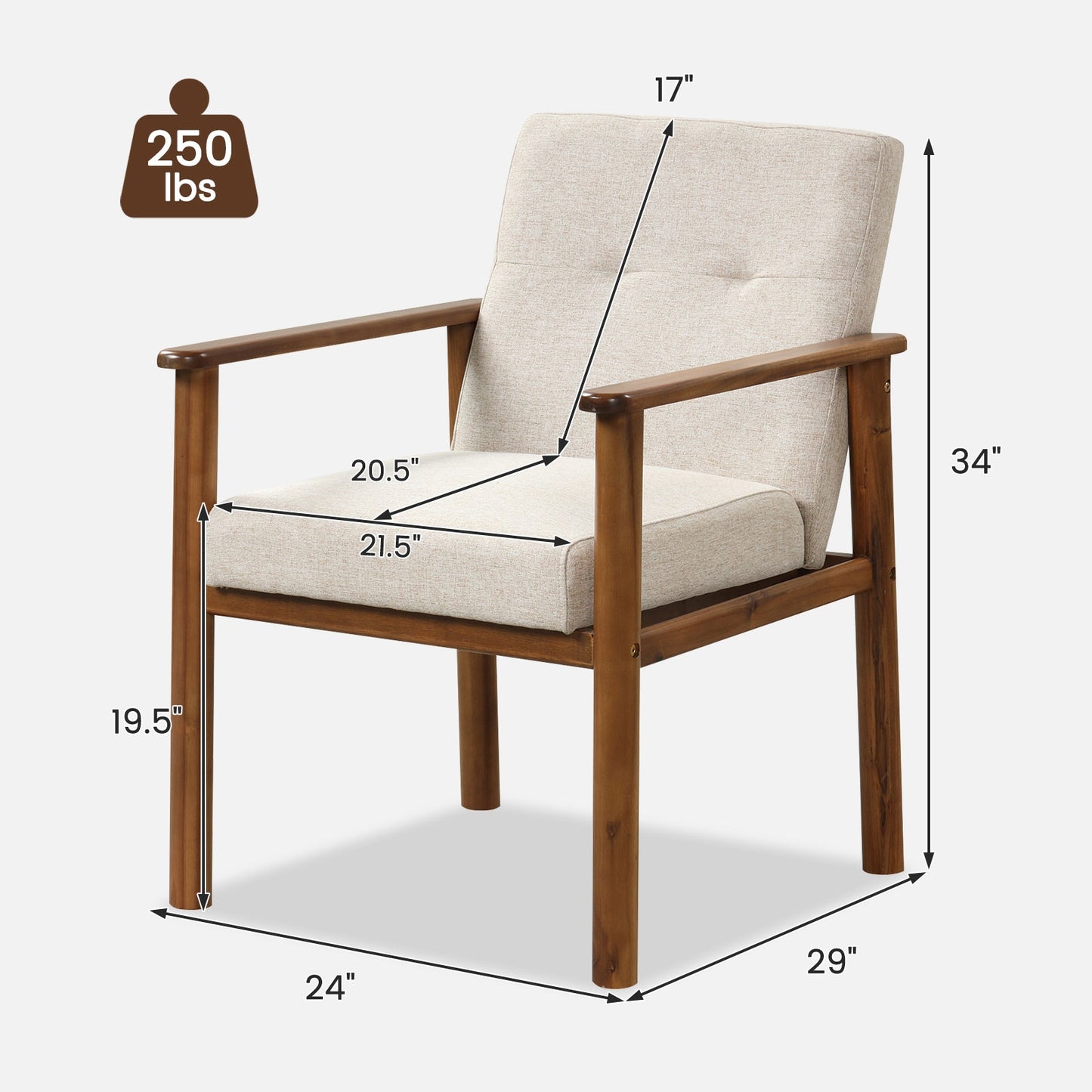Comfortable Linen Accent Chair with Wood Legs and Supportive Cushion